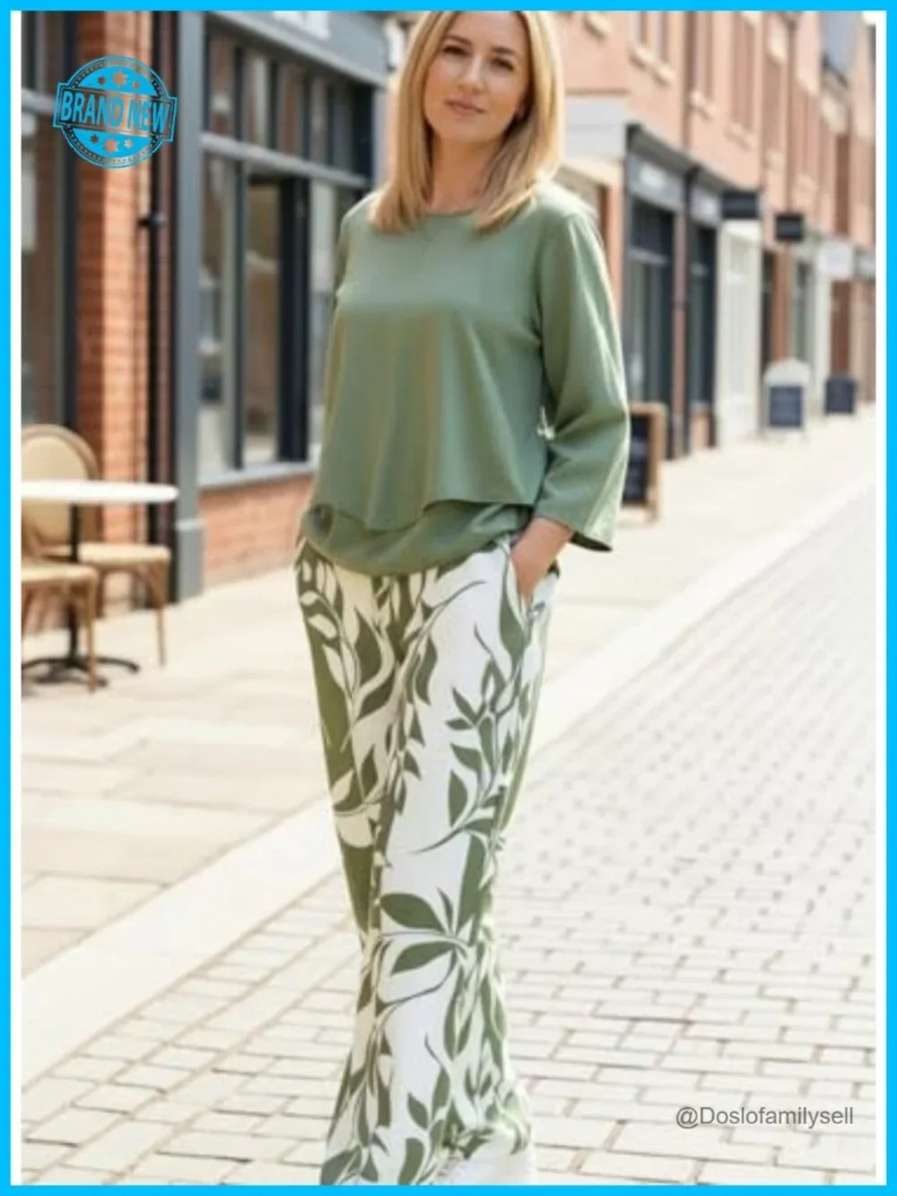 Cotton Blend 3/4 Sleeve Wide Leg Pants Lounge Set Two Piece Tracksuit